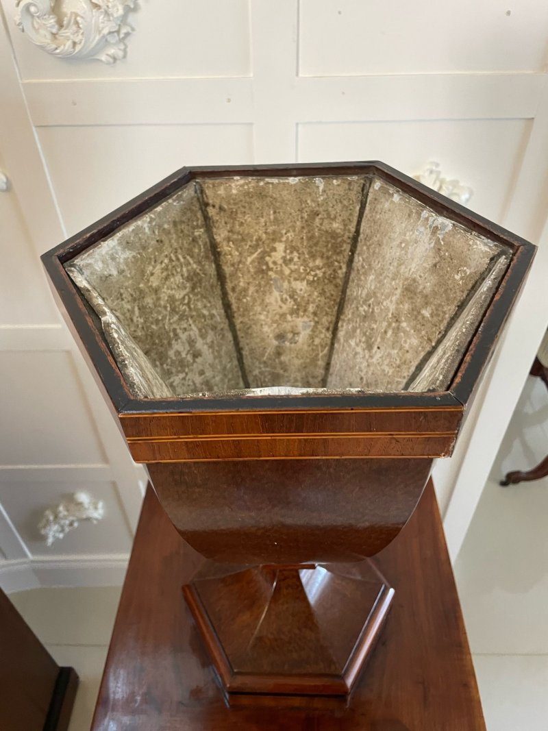 Rare Pair of Antique George III Outstanding Quality Mahogany Inlaid Wine Urns on Original Pedestal Cupboards - Image 5